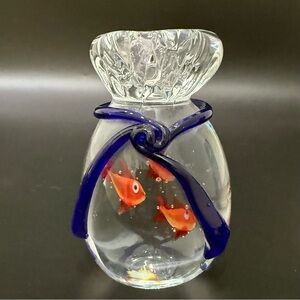 Murano Style Art Glass Red Fish in A Bag 3” Figurine Paperweight 11.3oz